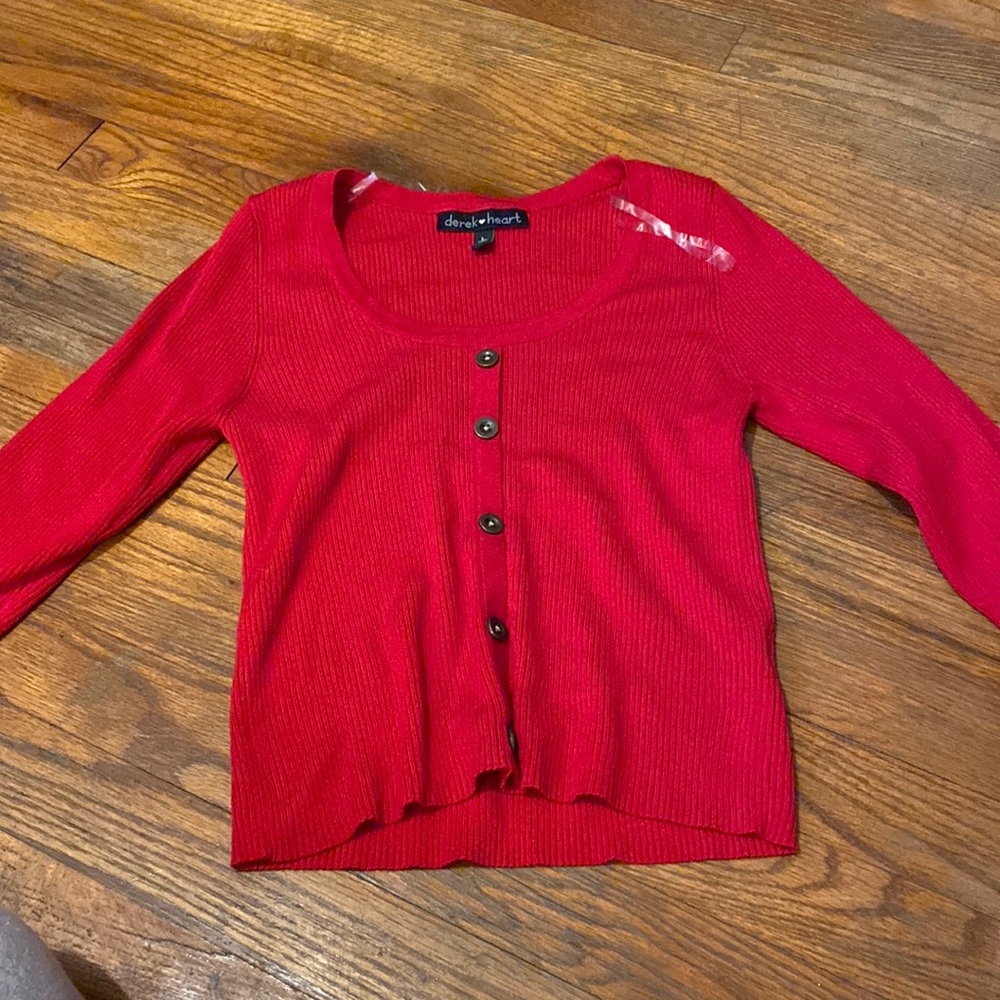 Red long sleeve button top